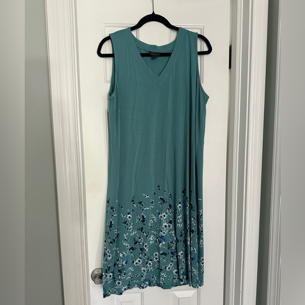 J Jill Sleeveless Dress, Teal and Blue Floral, Size Large